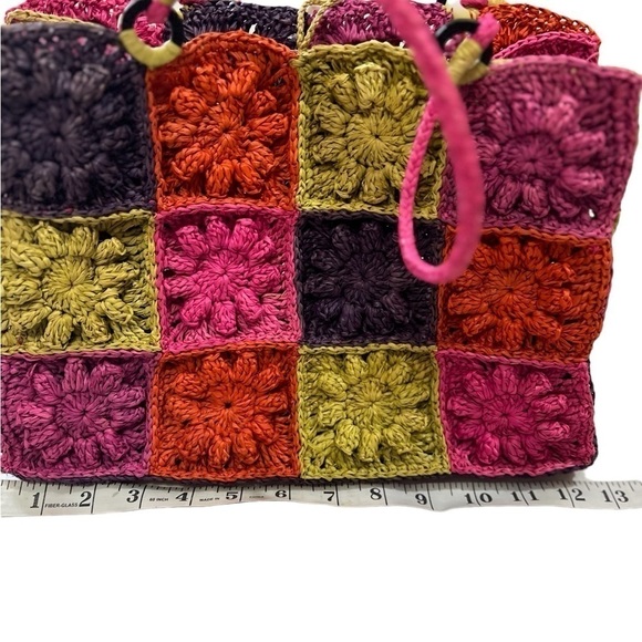 Annabel Ingall Raffia Shoulder Bag Tote Button Crochet Patchwork Colorful - Picture 8 of 9